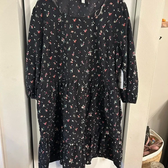 Time and Tru Corduroy Floral Long Sleeve Dress - Picture 2 of 5